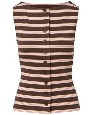 Veronica Beard Uma Striped Ribbed Top - Brown