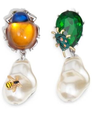 Bimba Y Lola Pendientes Con Motivo De Escarabajo Con Ámbar, Cristales Y Perlas - Azul