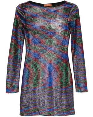 Missoni Abstract-Pattern Long-Sleeve Mini Dress - Blue