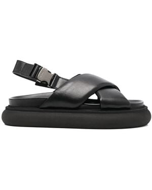 Moncler Ladies Solarisse Cross-Strap Leather Sandals, Brand Size 36 Us - Black