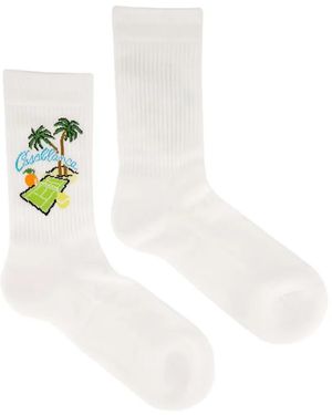 CASABLANCA Astral Plane Logo-Intarsia Socks - White