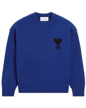 Ami Paris Ami De Coeur Pullover Aus Wolle Mit Rundhalsausschnitt - Blau