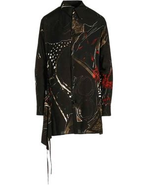 Y's Yohji Yamamoto Abstract-Print Asymmetrical Shirt - Black