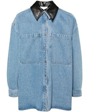 Nanushka Contrasting-Collar Denim Shirt Jacket - Blue