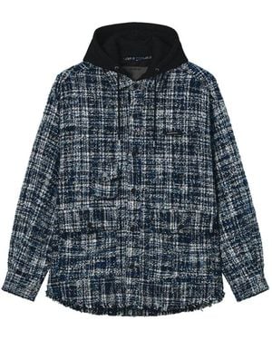 Musium Div. Tweed-Check Drawstring Hooded Jacket - Blue