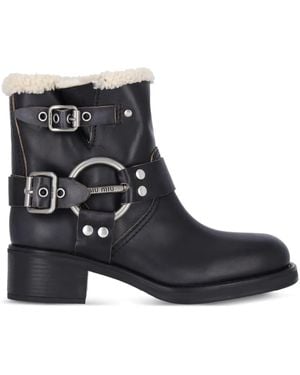 Miu Miu 50Mm Shearling Biker Boots - Black