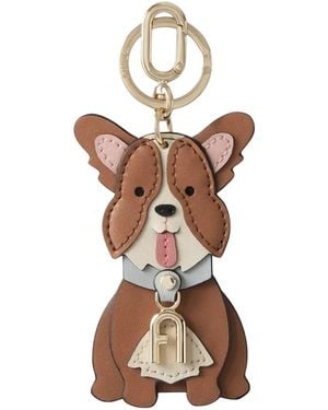 Furla Dog-Motif Leather Keyring - White