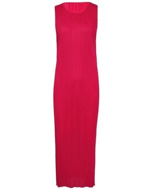 Pleats Please Issey Miyake Pleated-Design Sleeveless Maxi Dress - Red