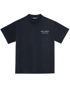 Just Cavalli Logo-Print Deer-Graphic T-Shirt - Blue