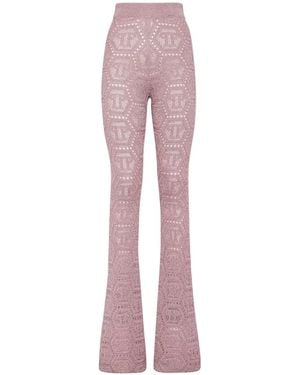 Philipp Plein モノグラム オープンニット パンツ - ピンク