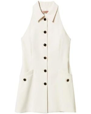 Twinset Mini Buttoned Fluid-Crêpe Dress - White