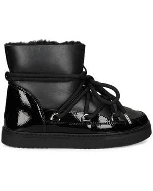 Inuikii Patent Leather-Panelled Lace-Up Ankle Boots - Black
