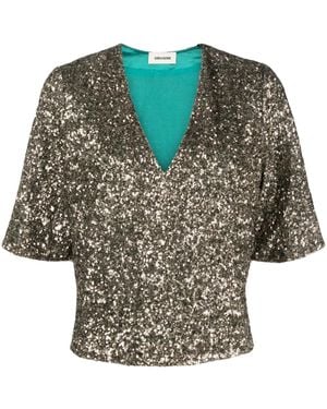 Zadig & Voltaire Sequinned V-Neck T-Shirt - Metallic