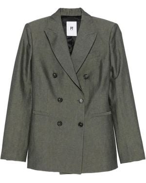 PT Torino Romy Double-Breasted Peak-Lapels Blazer - Grey