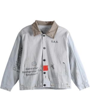 SAITOS Graphic-Print Distressed Cotton Jacket - White