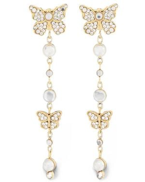 Guess Borboleta Butterfly-Pendant Faux-Pearl Earrings - White