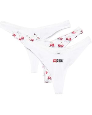 DIESEL 3-Pack Thongs With Heart-Cherry Print - White