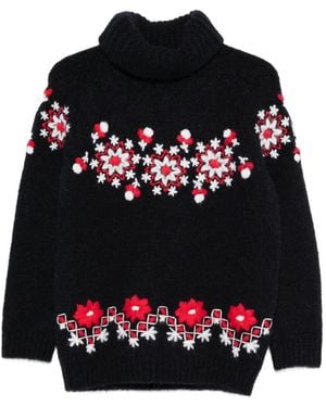Moncler Floral-Detail Roll-Neck Jumper - Black