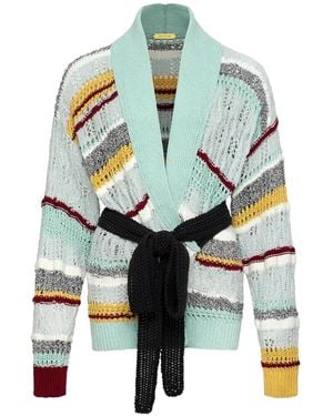 Hellessy Dax Belted Stripe-Knit Cardigan - Blue