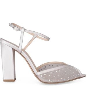 Andrea Wazen Katy Crystal-Embellished Mesh-Panel Sandals - White