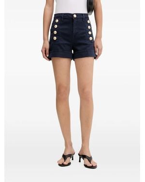 ViCOLO Button-Embellished Turn-Up Denim Shorts - Blue