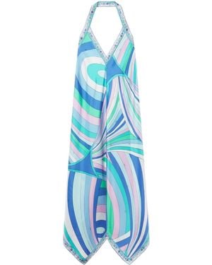 PUCCI Iride-Print Halterneck Silk Dress - Blue