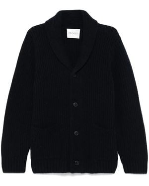 Closed Ribbed-Knit Shawl-Collar Cardigan - Blue