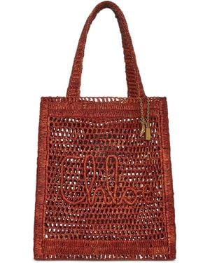 Chloé Summer Banana Logo Raffia Tote - Red
