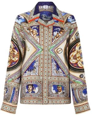 CASABLANCA Take Me To Church Graphic-Print Silk Shirt - Blue