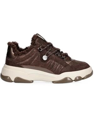Pinko Shearling-Trim Paneled Sneakers - Brown
