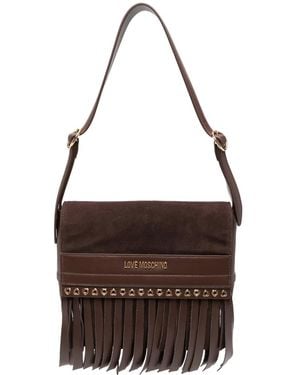 Love Moschino Fringe-Detail Logo-Plaque Shoulder Bag - Brown