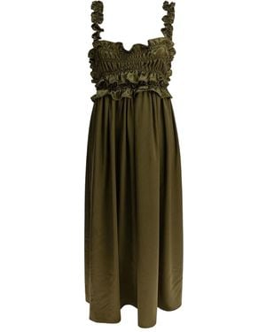 Cecilie Bahnsen Gerüschtes Midikleid aus Seide - Grün
