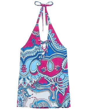 Maliparmi Halterneck Paisley-Print Top - Blue
