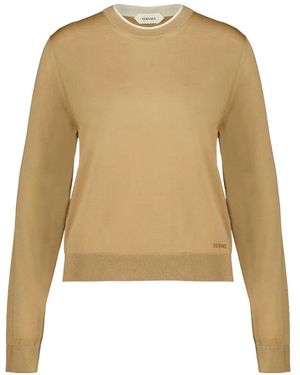 Versace Embroidered Wool Knit Sweater - Natural