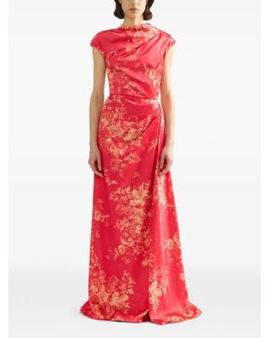 Erdem Gedrapeerde Jurk Met Bloemenprint - Rood
