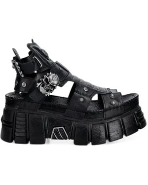 New Rock Skull-Embellished Platform Sandals - Black