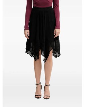 Sisley Lace-Trim Asymmetric Midi Skirt - Black