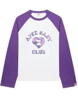 AAPE BY A BATHING AP Logo-Print Raglan-Sleeve T-Shirt - Purple