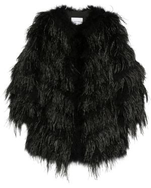 Yves Salomon Feather-Embellished Coat - Black