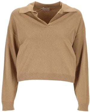 Marella Spread-Collar Knitted Sweater - Natural