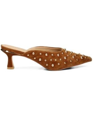 Alma En Pena. Stud-Embellished Pointed-Toe Mules - Brown