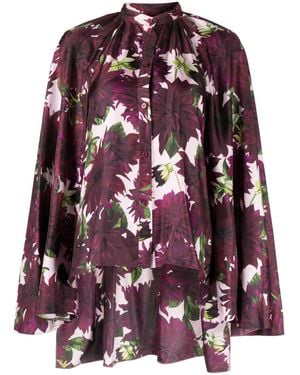 Oscar de la Renta Dahlia フローラル シルクシャツ - パープル