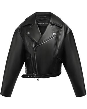 JACOB LEE Belted Leather Biker Jacket - Black