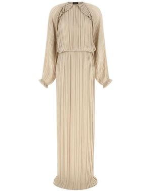 Fabiana Filippi Pleated Puff-Sleeve Maxi Dress - Natural