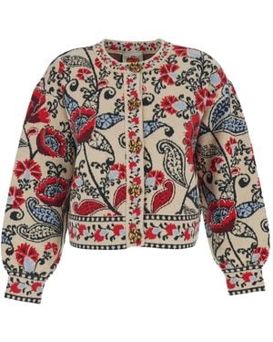 FARM Rio Rundhals-Cardigan mit Blumenmuster - Rot