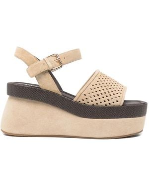 Bruno Premi Perforated Suede Sandals - Natural