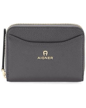 Aigner Marika Logo-Plaque Pebbled Wallet - Gray