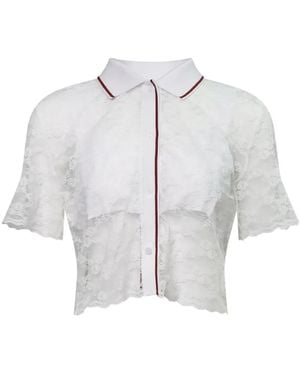 Pushbutton Lace Cropped Shirt - White