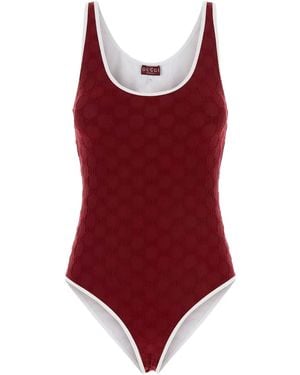 Gucci Monogram-Embossed Swimsuit - Red
