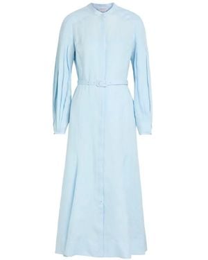 Gabriela Hearst Midi Belted Pleated-Sleeve Dress - Blue